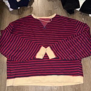 Free People Red and Navy Striped Sweatshirt